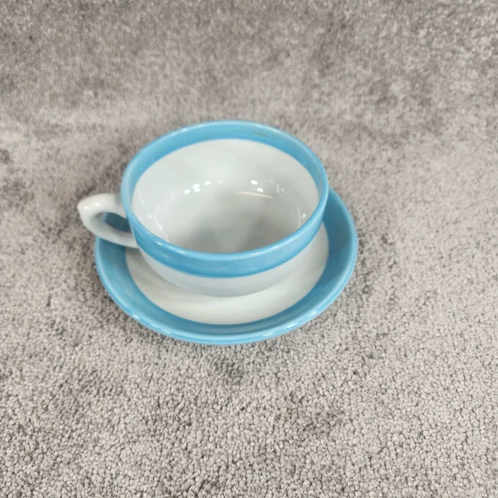 Shenango‎ China Cup and Saucer Blue Band Restaurant Ware White Vintage USA N-9